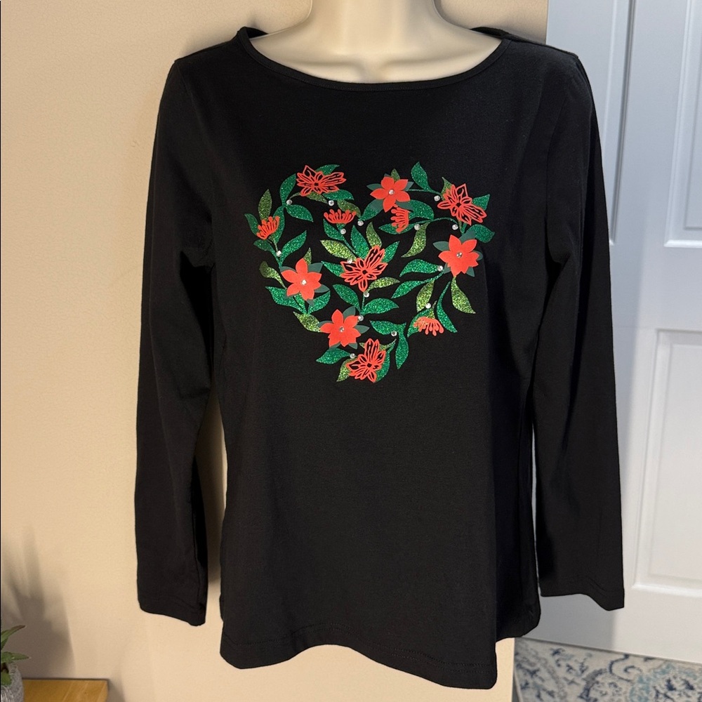Chadwick’s festive heart black long sleeve top